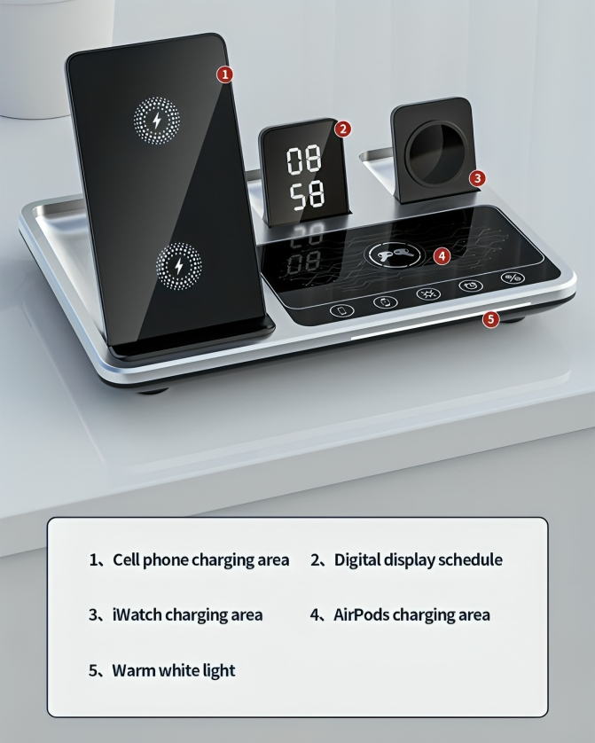 QuadCharge™ | Multifunktionales 4 in 1 kabelloses Ladegerät