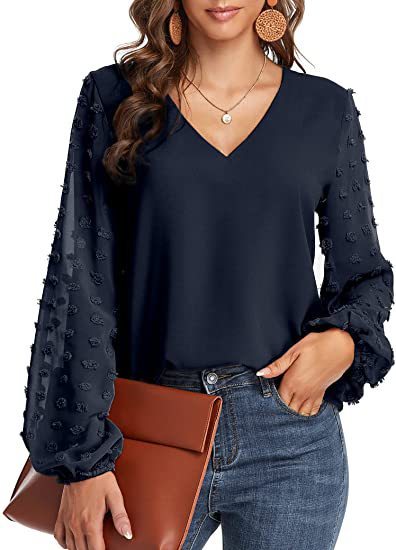 Rowena™ | Damen V-Ausschnitt Langarm Casual Chiffon Bluse