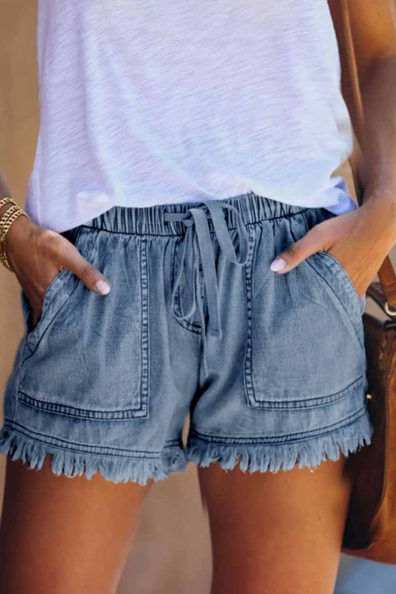 Sarah™ - Quastentaschen Design Denim Shorts - ByCheri